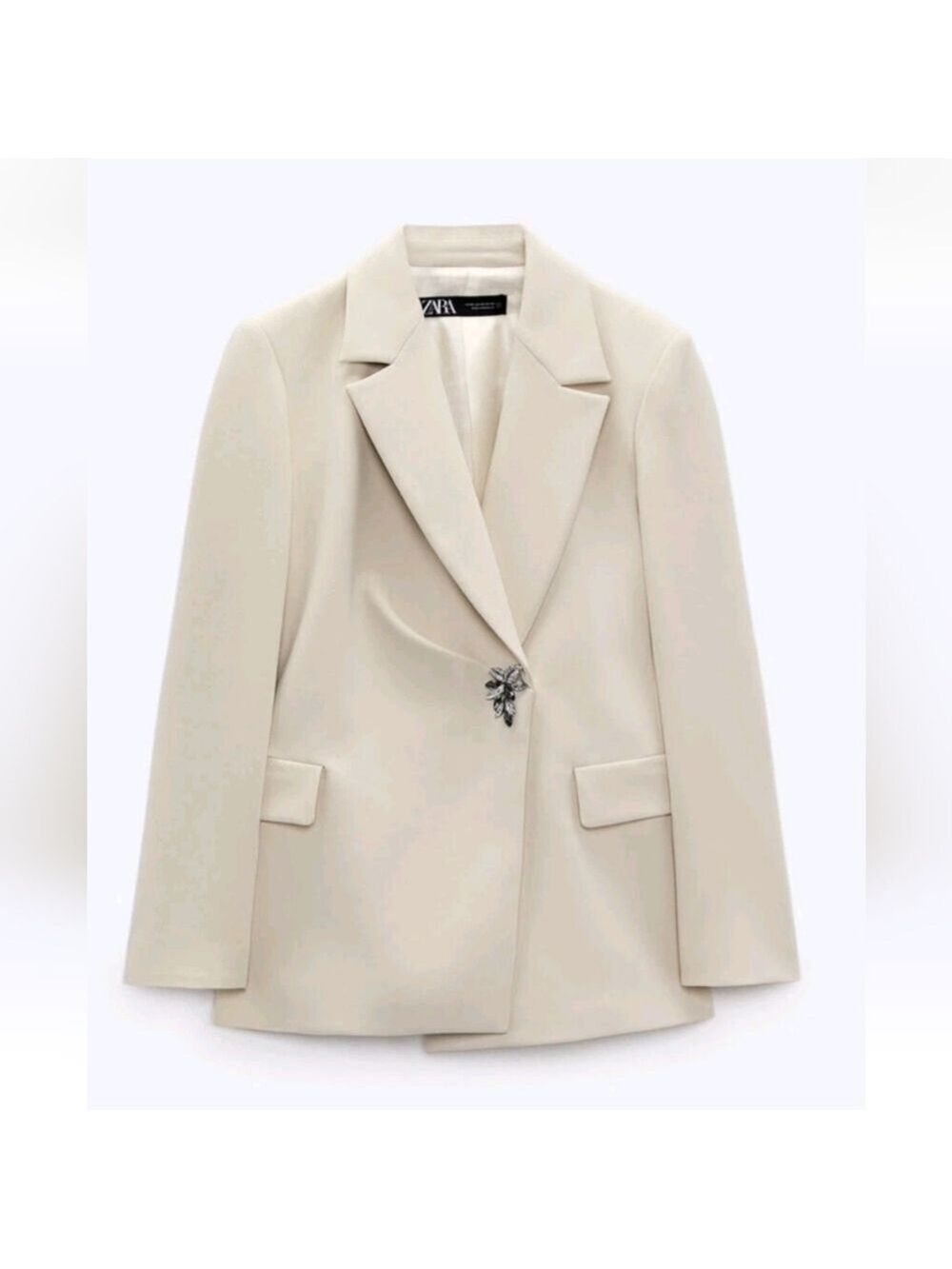 NWT Zara Rhinestone Button Blazer, Beige, Size L - Picture 14 of 17
